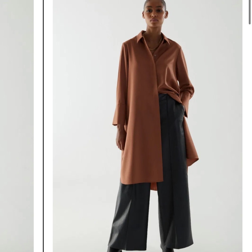 COS Midi Shirt Dress Women’s 10 Long Sleeve Button Front Collared Boxy Lagenlook